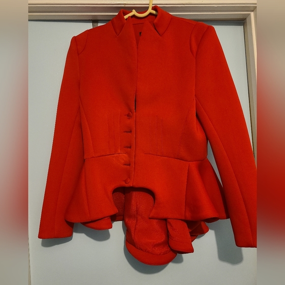 Designed by WHY dress. Bright red high-low blazer. Sz medium - Picture 1 of 4